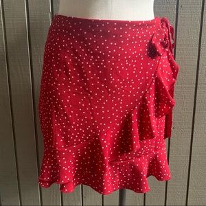 SHEIN Red Confetti Heart Faux Wrap Mini Skirt